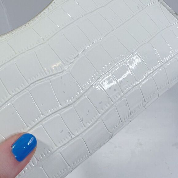Shein White Faux Patent Leather Crocodile Embossed Shoulder Bag - Picture 7 of 8